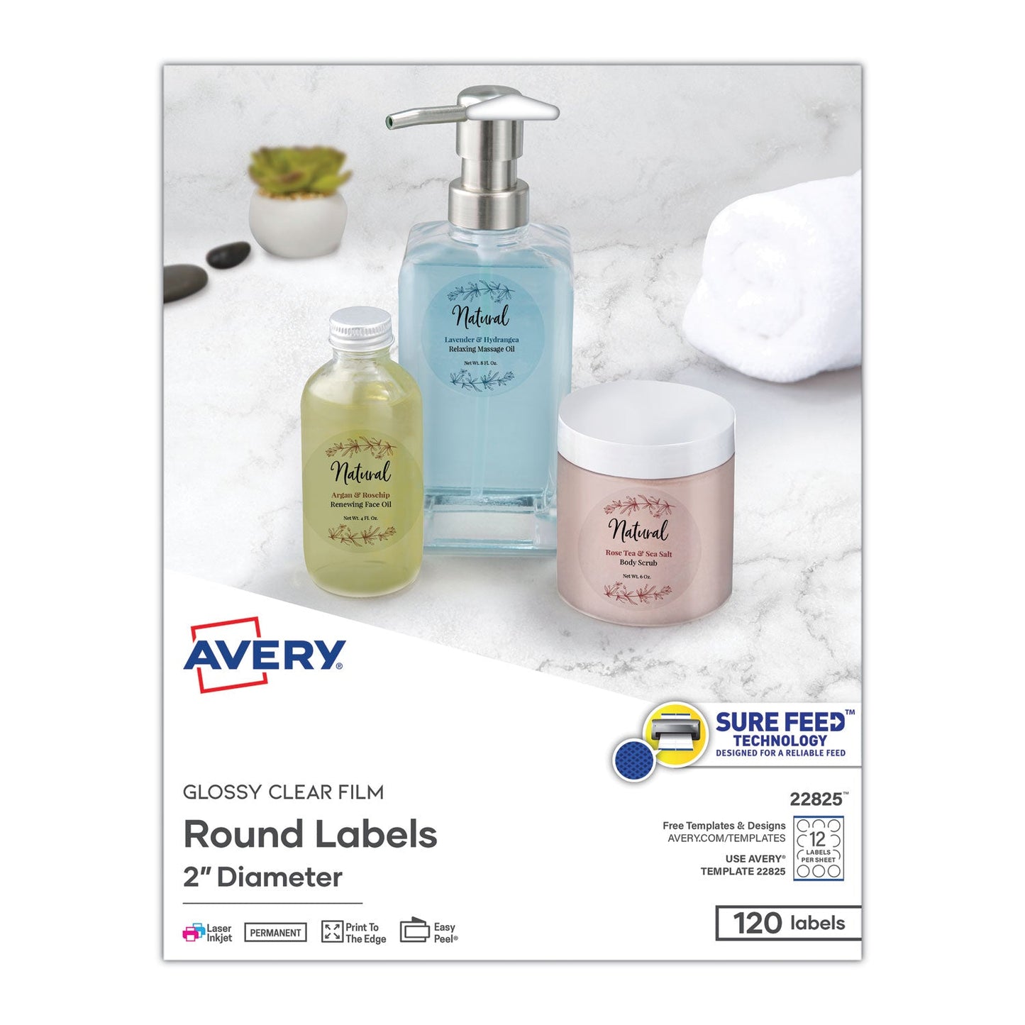 Avery Round Print - to - the Edge Labels with Sure Feed and Easy Peel, 2" dia, Glossy Clear, 120/PK - themonogram manor 