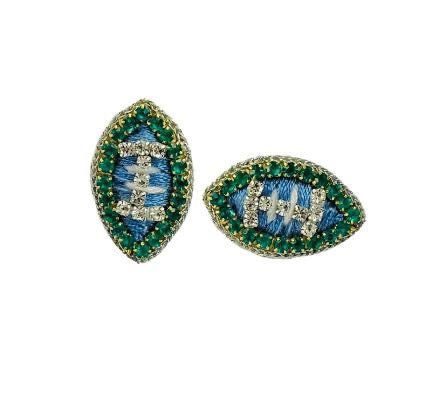 Game Day Football Stud Earrings - Thread - Green and Blue - themonogram manor 