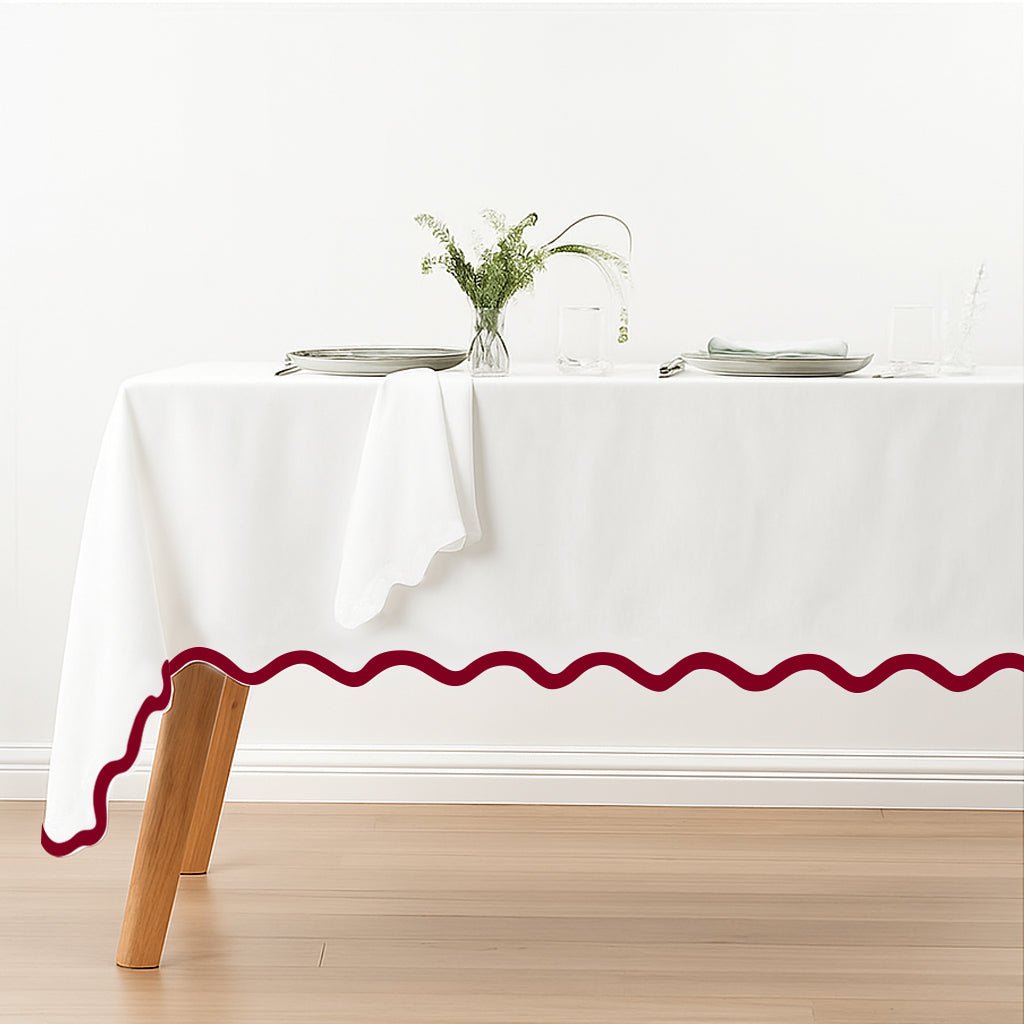 Applique Scalloped Embroidery Cotton Table Cloth - themonogram manor 