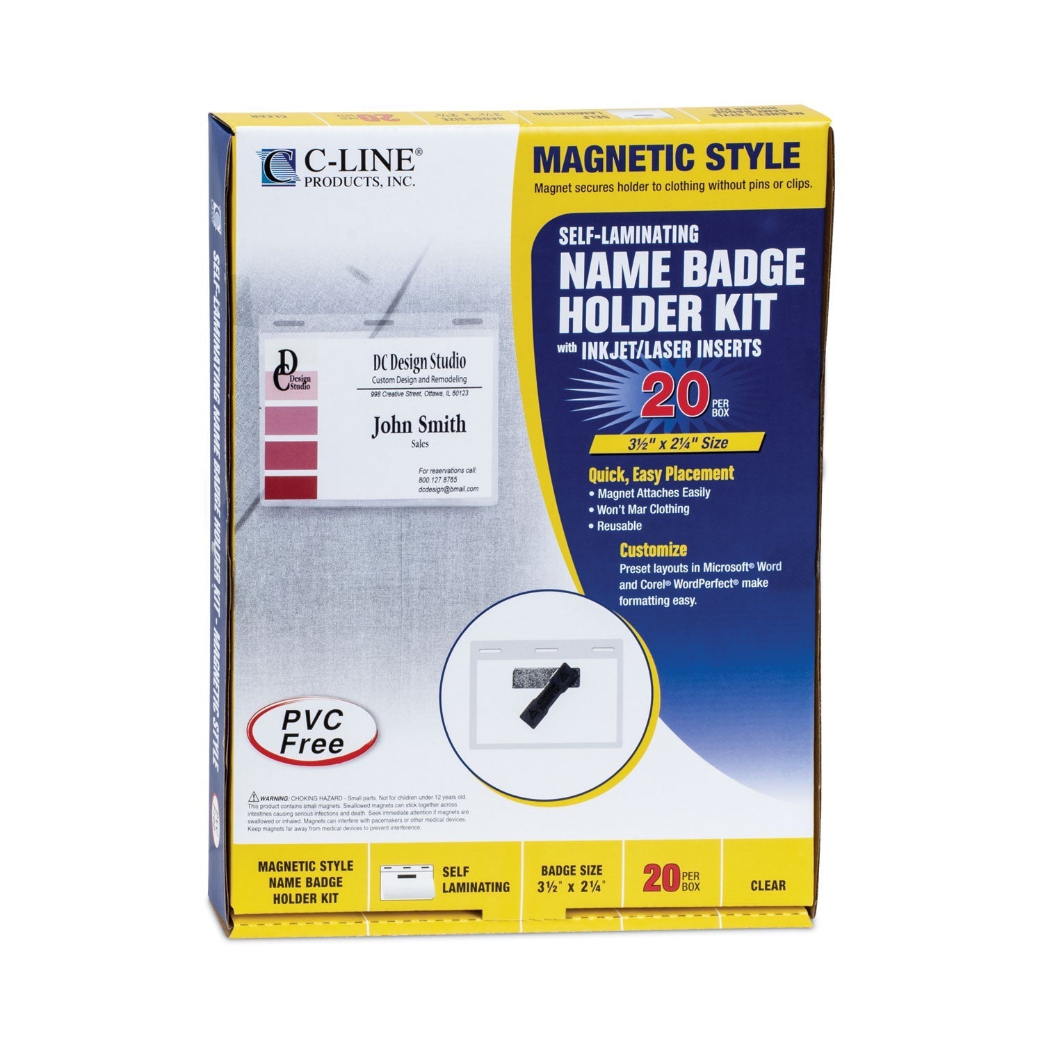 C - Line Self - Laminating Magnetic Style Name Badge Holder Kit, 2" x 3", Clear, 20/Box - themonogram manor 