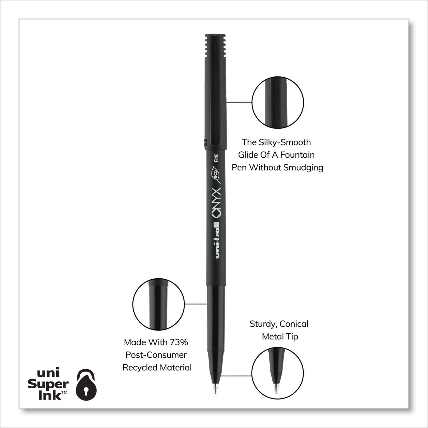 uniball ONYX Roller Ball Pen, Stick, Fine 0.7 mm, Black Ink, Black Matte Barrel, Dozen - themonogram manor 