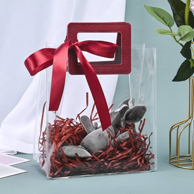 7 colors Transparent Thick PVC Gift Bag w/ square handles - themonogram manor 