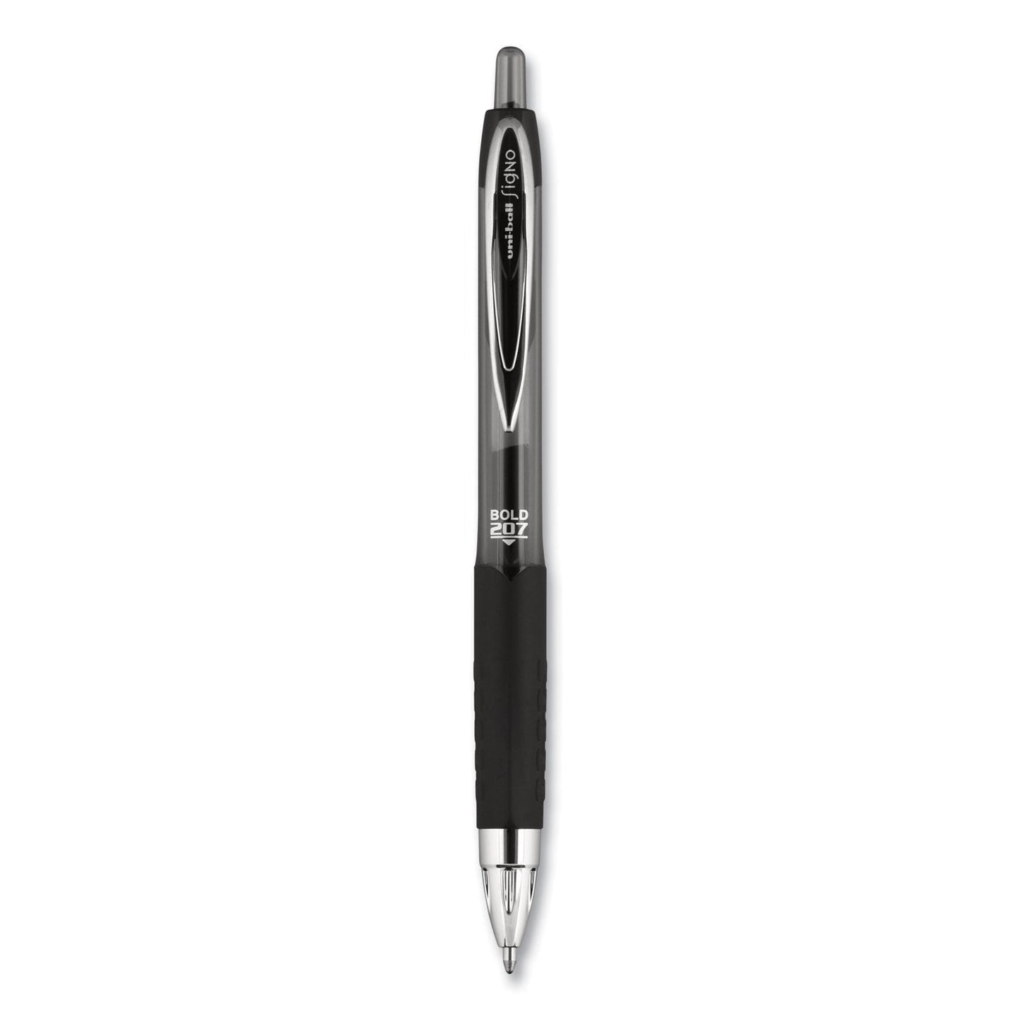 uniball Signo 207 Gel Pen, Retractable, Bold 1 mm, Black Ink, Translucent Black Barrel, Dozen - themonogram manor 