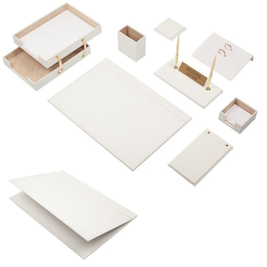 MOOG Leather Desk Set - Double Document Tray - White - 10 PCS - themonogram manor 