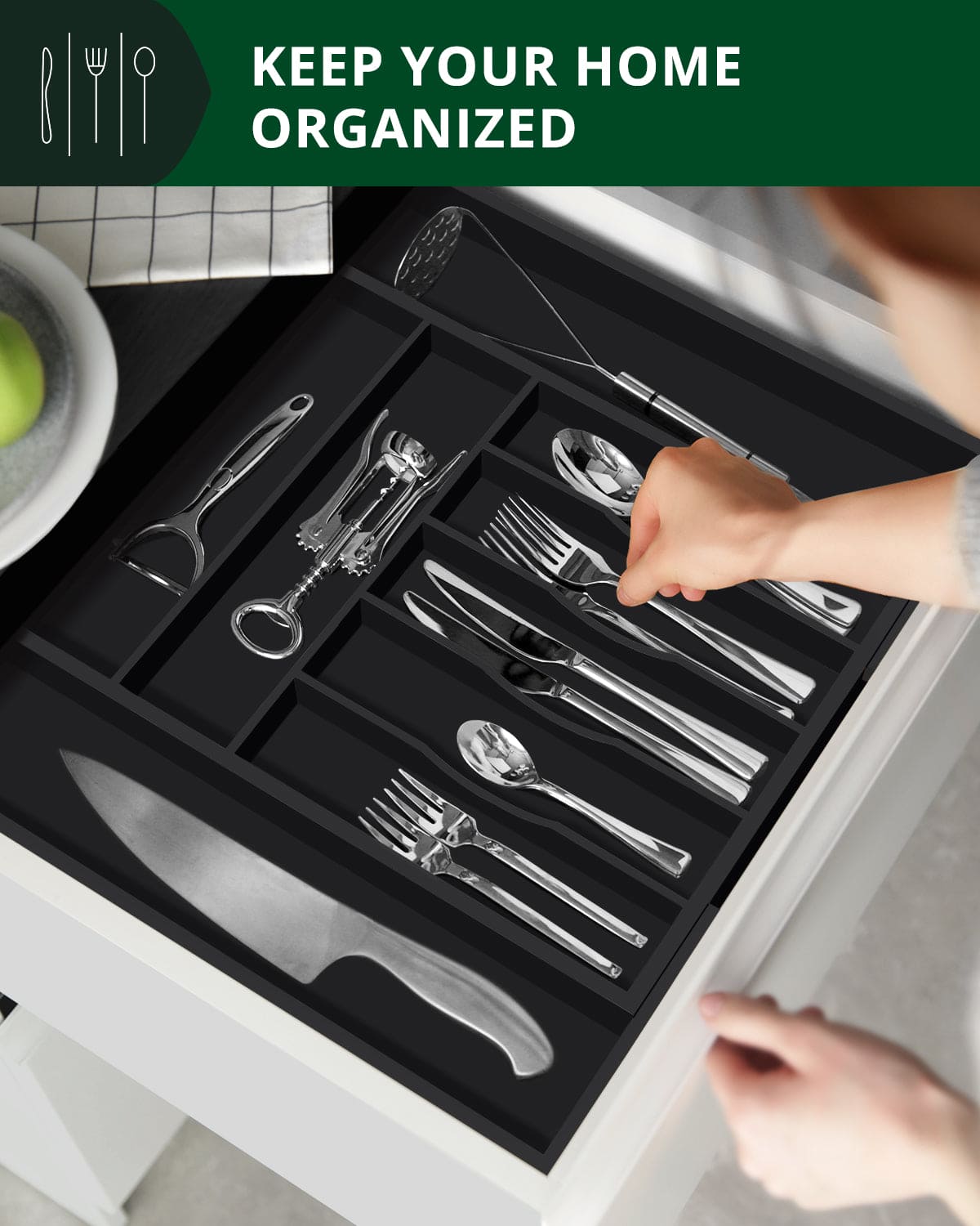 Silverware Drawer Organizer, Black (9 Slots) - themonogram manor 