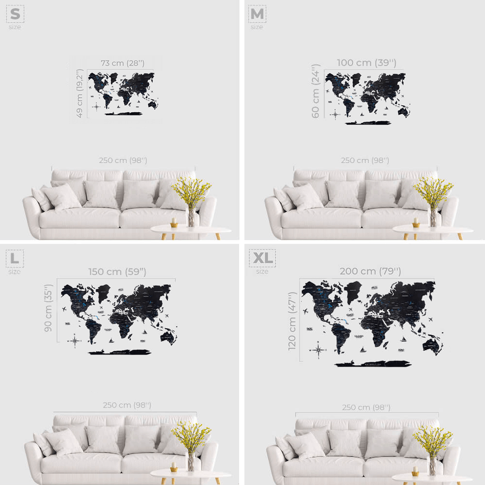 2D Wooden World Map Midnight - themonogram manor 