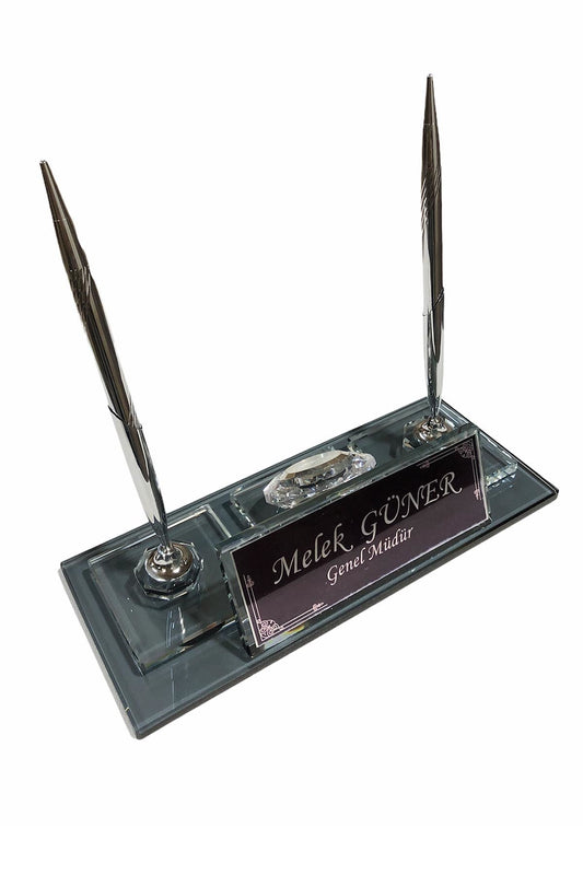 MOOG Glass Desk Name Plate (with Clock) - themonogram manor 