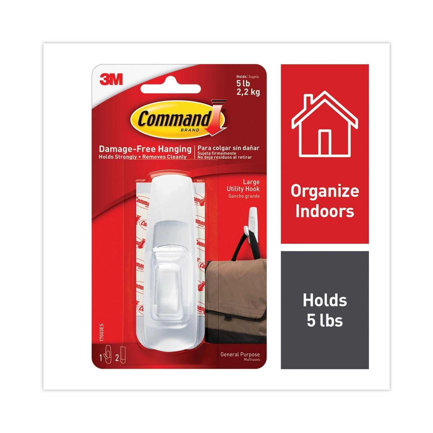 Command General Purpose Hooks, Large, 5 lb Cap, White, 1 Hook and 2 Strips/Pack - themonogram manor 