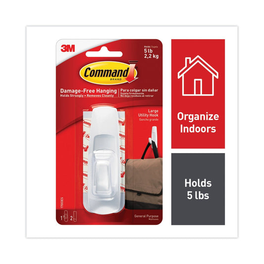 Command General Purpose Hooks, Large, 5 lb Cap, White, 1 Hook and 2 Strips/Pack - themonogram manor 