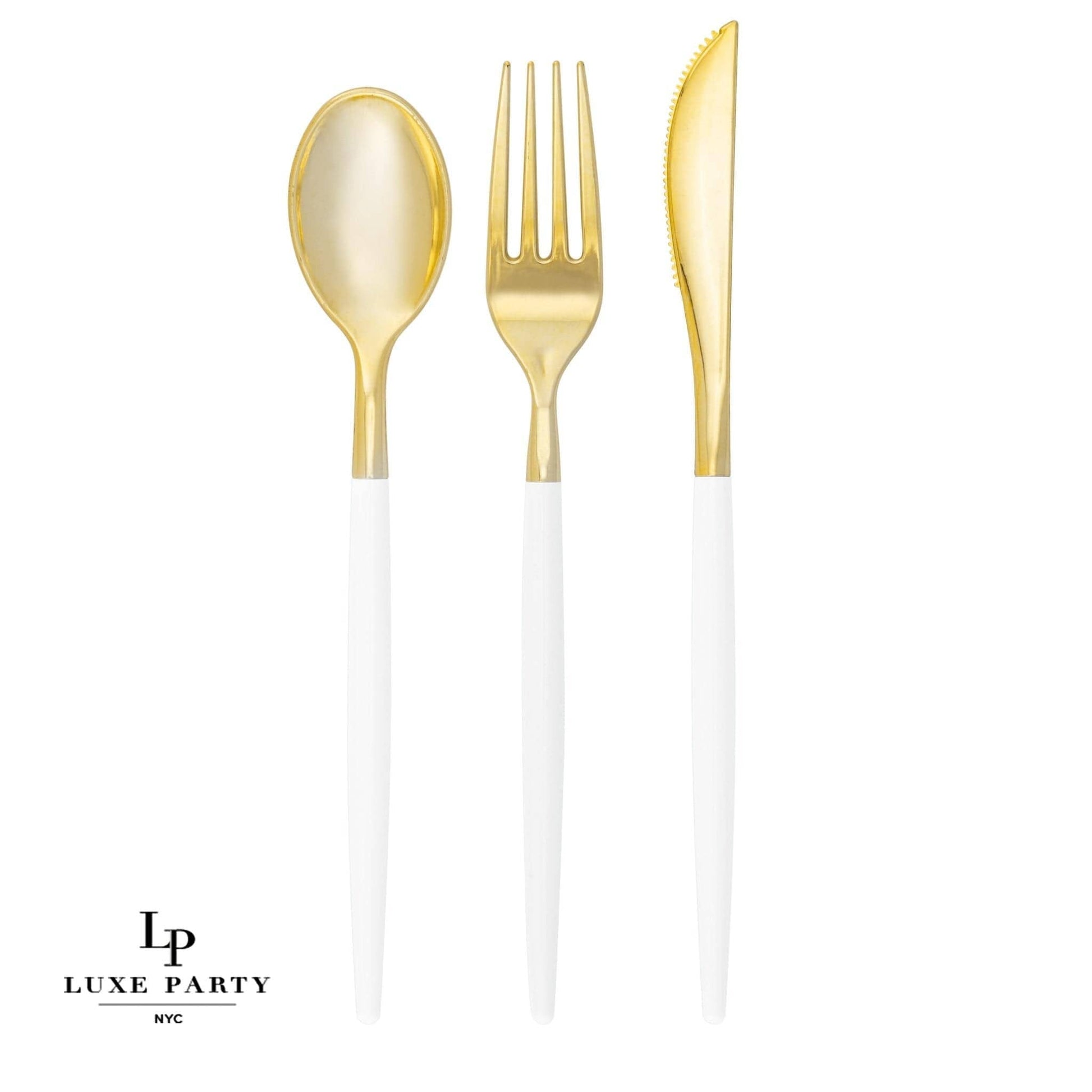 White • Gold Plastic Cutlery Set | 32 Pieces - themonogram manor 