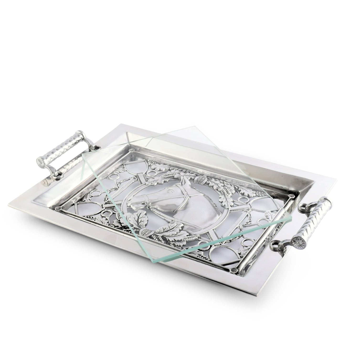 Equestrian Horse Glass Top Serving Tray - themonogram manor 