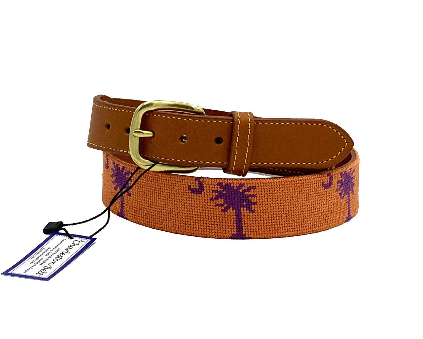 Charleston Belt Carolina Crescent Palmetto Hand - stitched Needlepoint Belt - themonogram manor 