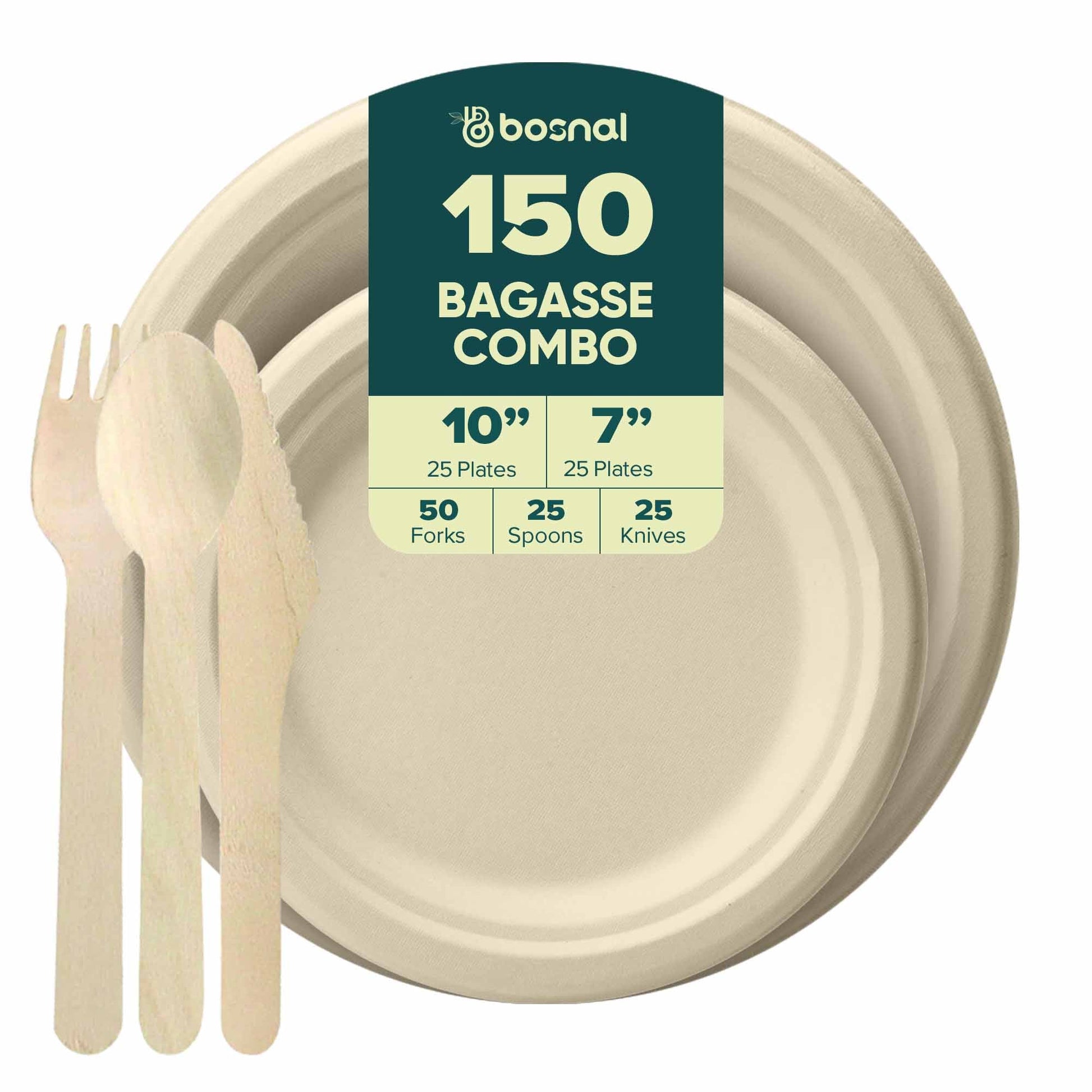 Bosnal - Sugarcane Bagasse Compostable 10 inch & 7 inch Round Plates with Cutlery - themonogram manor 