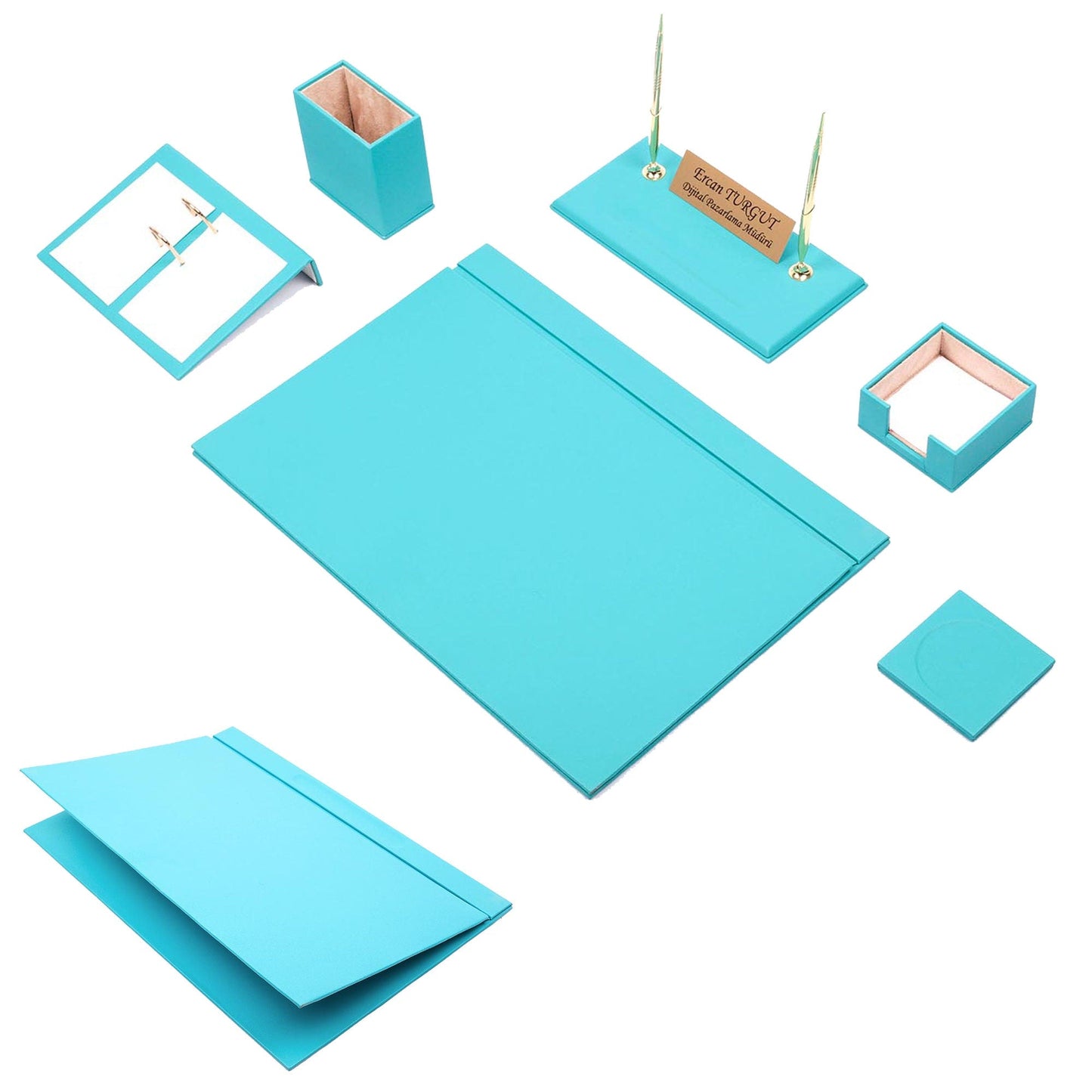 MOOG Leather Desk Set - 8 Accessories - Green - 8 PCS - themonogram manor 