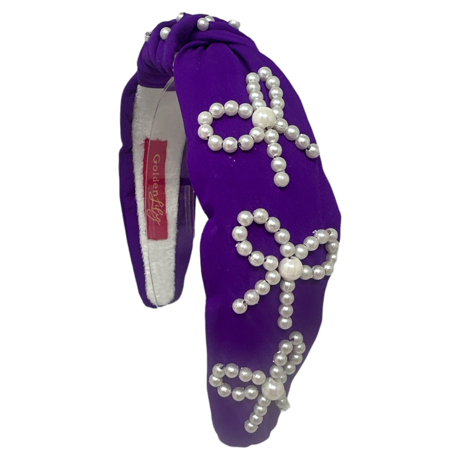 Headband Knot - Purple with Pearl Bow - themonogram manor 