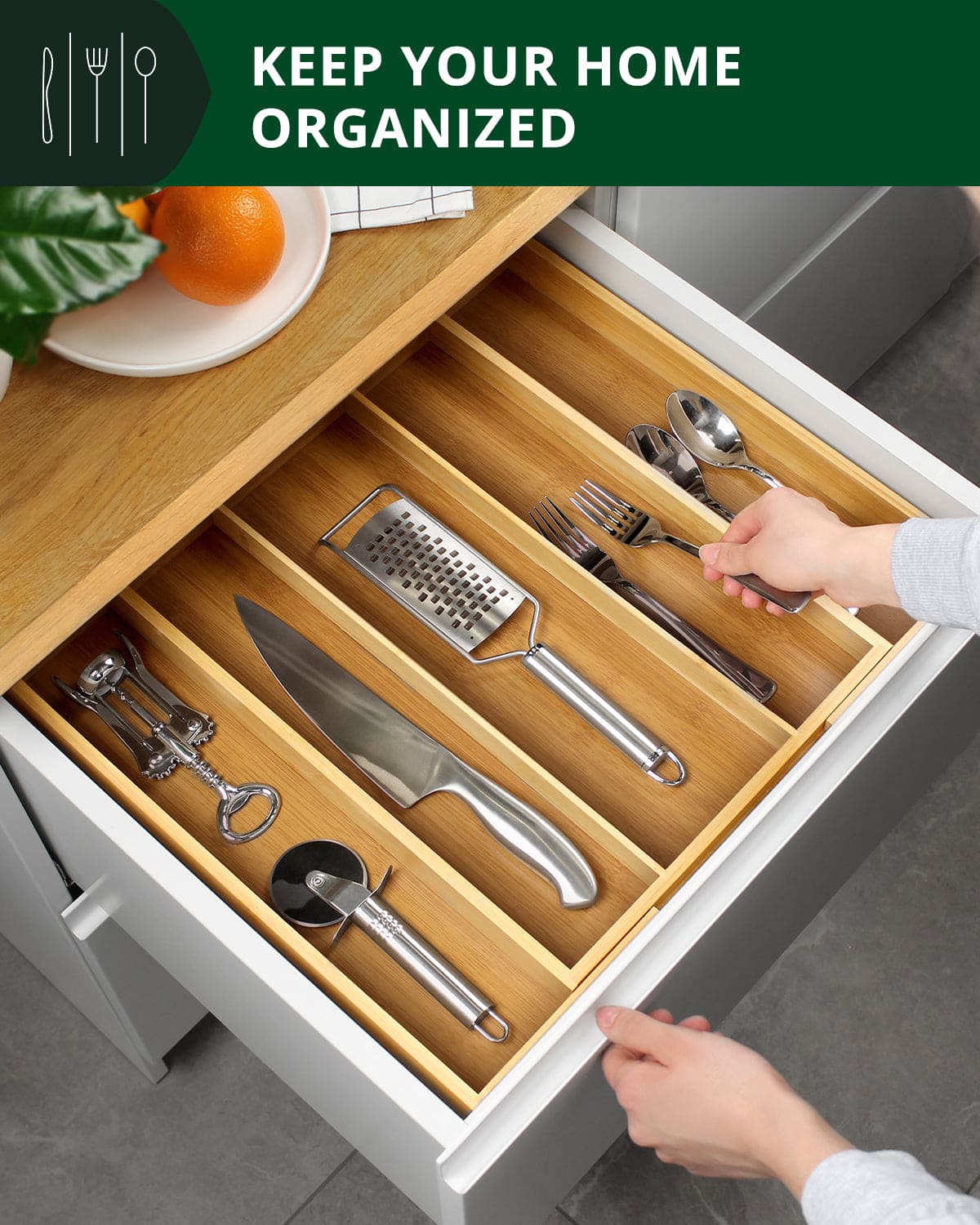 Utensil Drawer Organizer, Natural (5 Slots) - themonogram manor 
