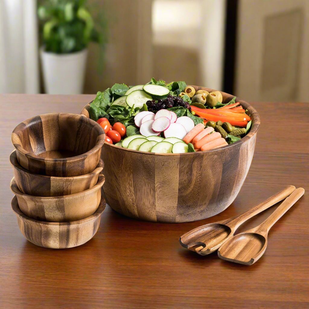 Extra Large Salad Bowl with Servers and 4 Individuals - 335C7 - themonogram manor 