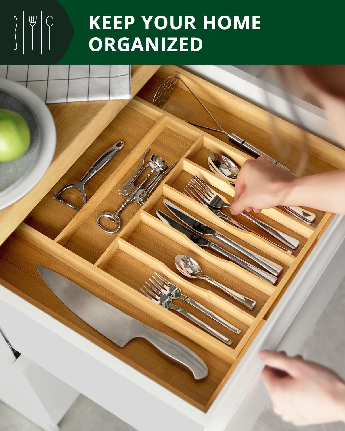 Silverware Drawer Organizer, Natural (9 Slots) - themonogram manor 