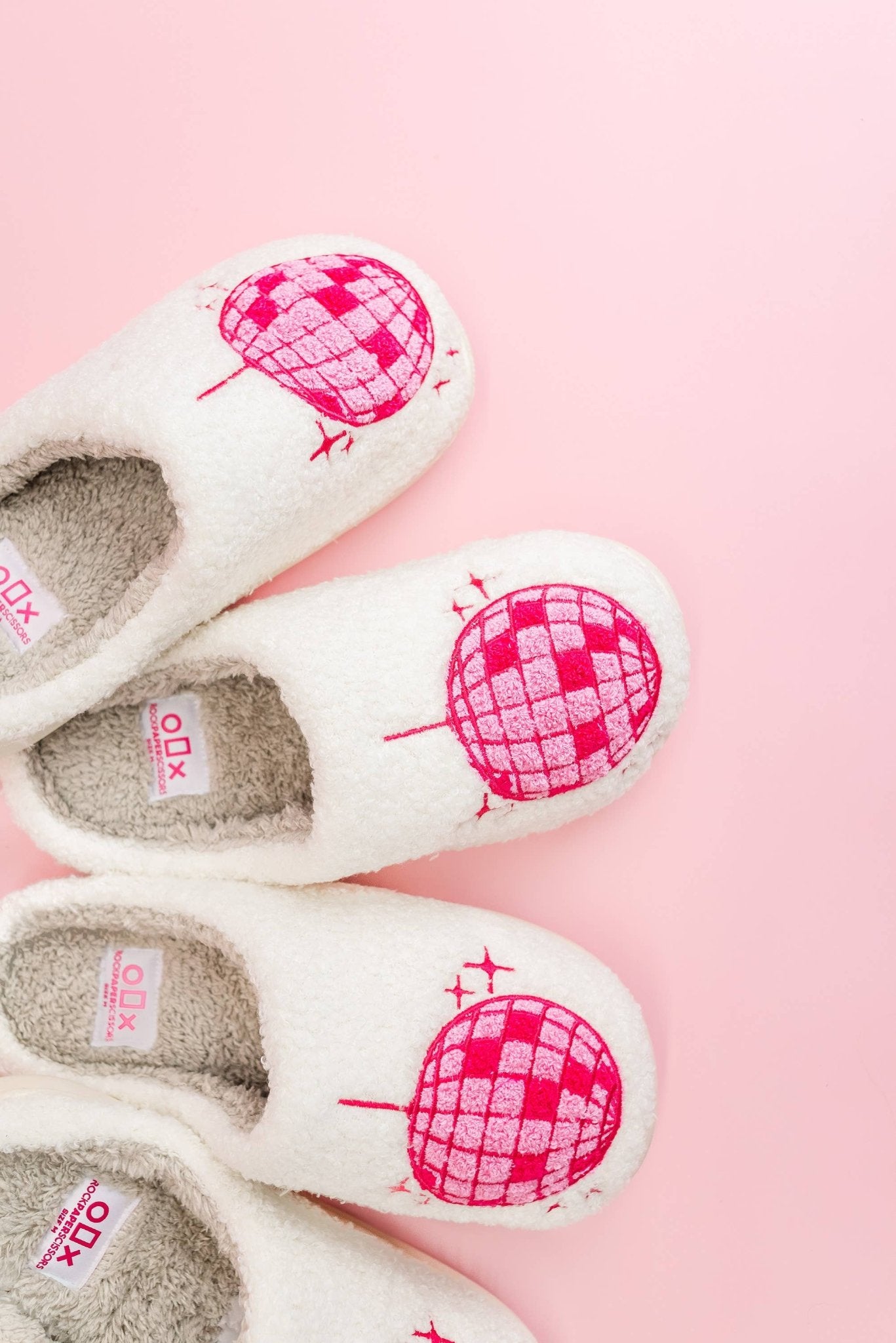Fuzzy Plush Slippers with Pink Disco Ball - themonogram manor 
