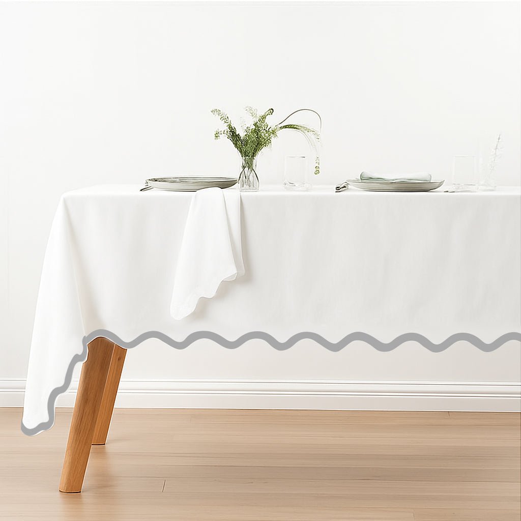 Applique Scalloped Embroidery Cotton Table Cloth - themonogram manor 