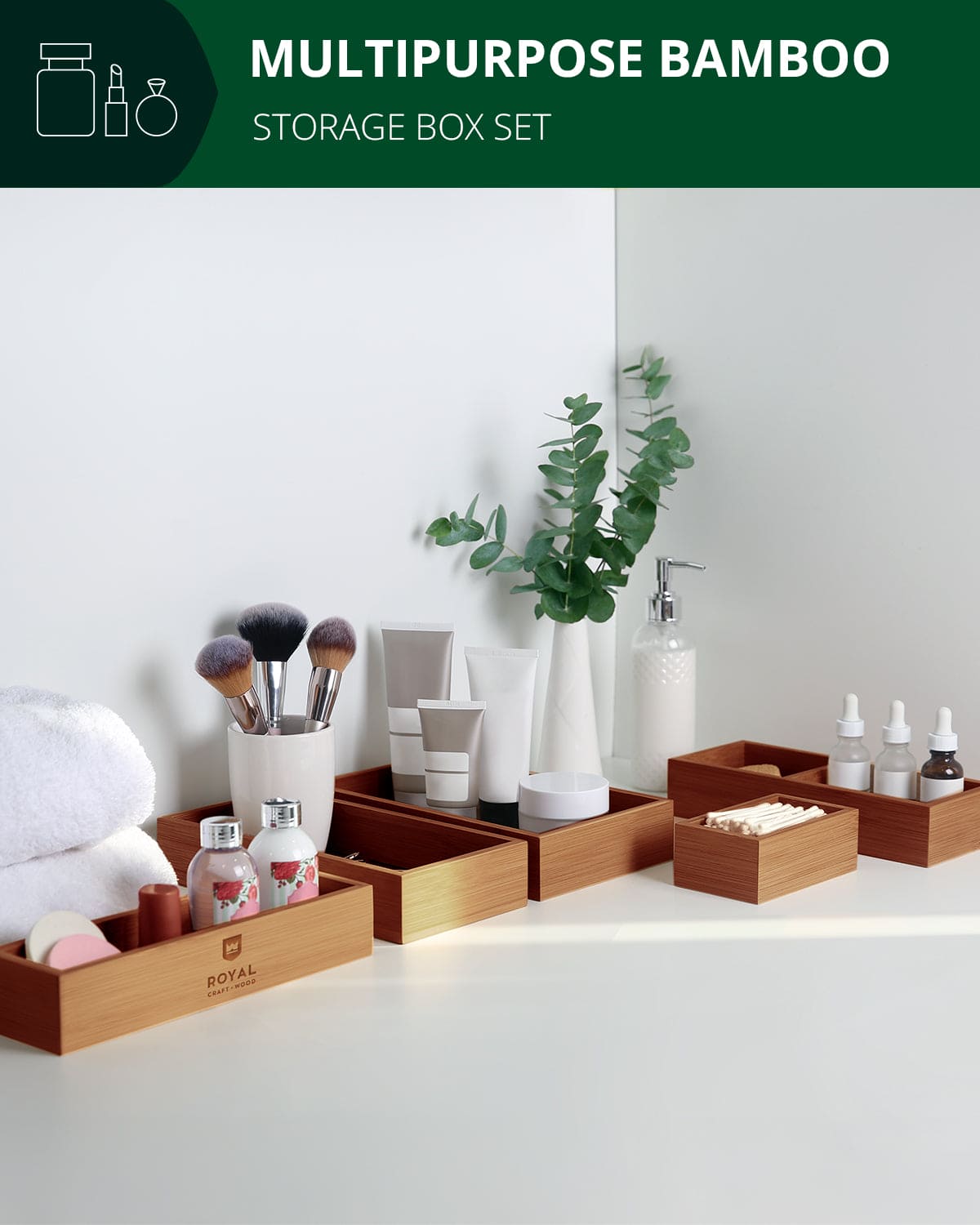 Storage Box Set of 5, Brown - themonogram manor 