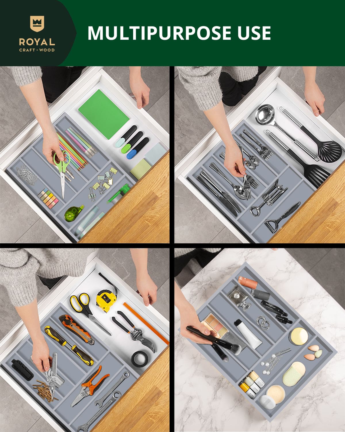 Basic Silverware Drawer Organizer, Gray - themonogram manor 