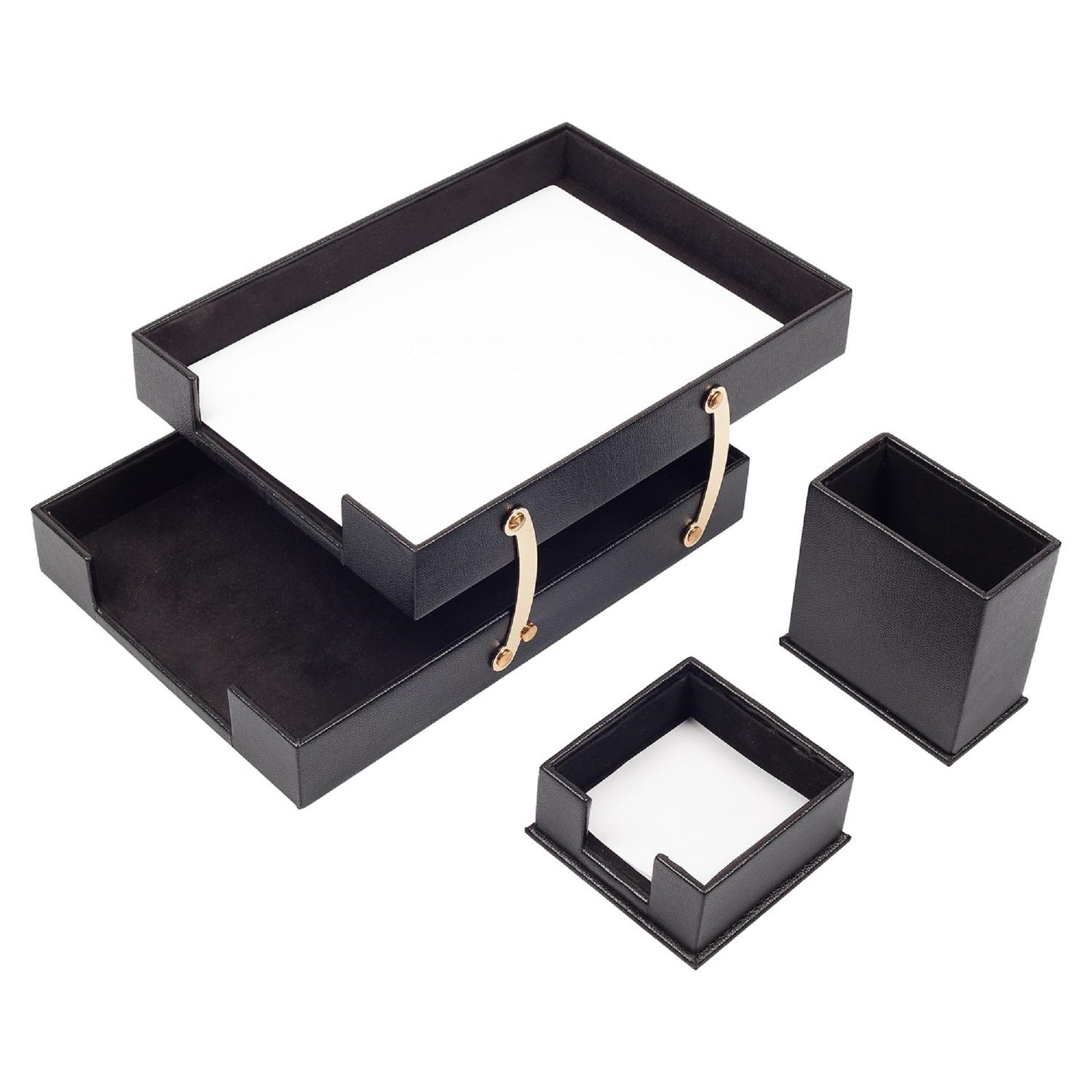 MOOG Leather Desk Set - 3 Accessories - Double Document Tray - Brown - 3 PCS - themonogram manor 