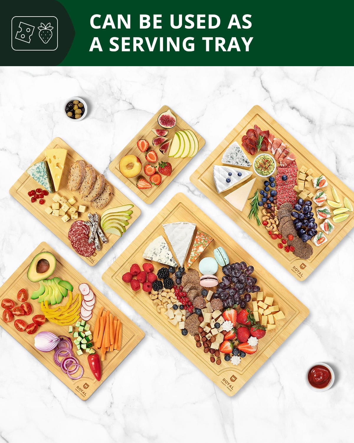 Cutting Board Set of 5, Bamboo - themonogram manor 