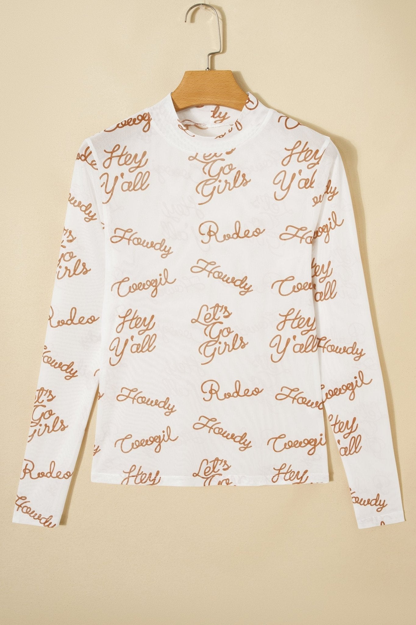 Western Mesh High Neck Long Sleeve Top - themonogram manor 