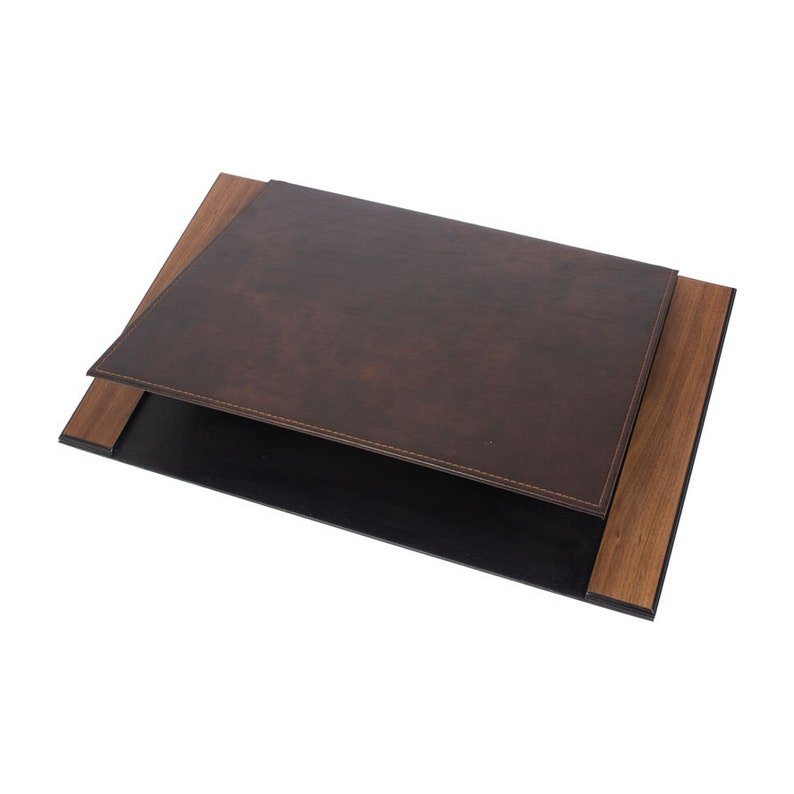 MOOG Leather Desk Pad | Prestige Desk Pad Mahogany Wood Combination | Desk Pad With Cover | Leather - themonogram manor 