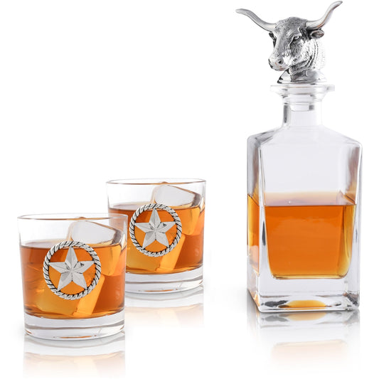 Longhorn Decanter Set with Pair of Glasses - themonogram manor 