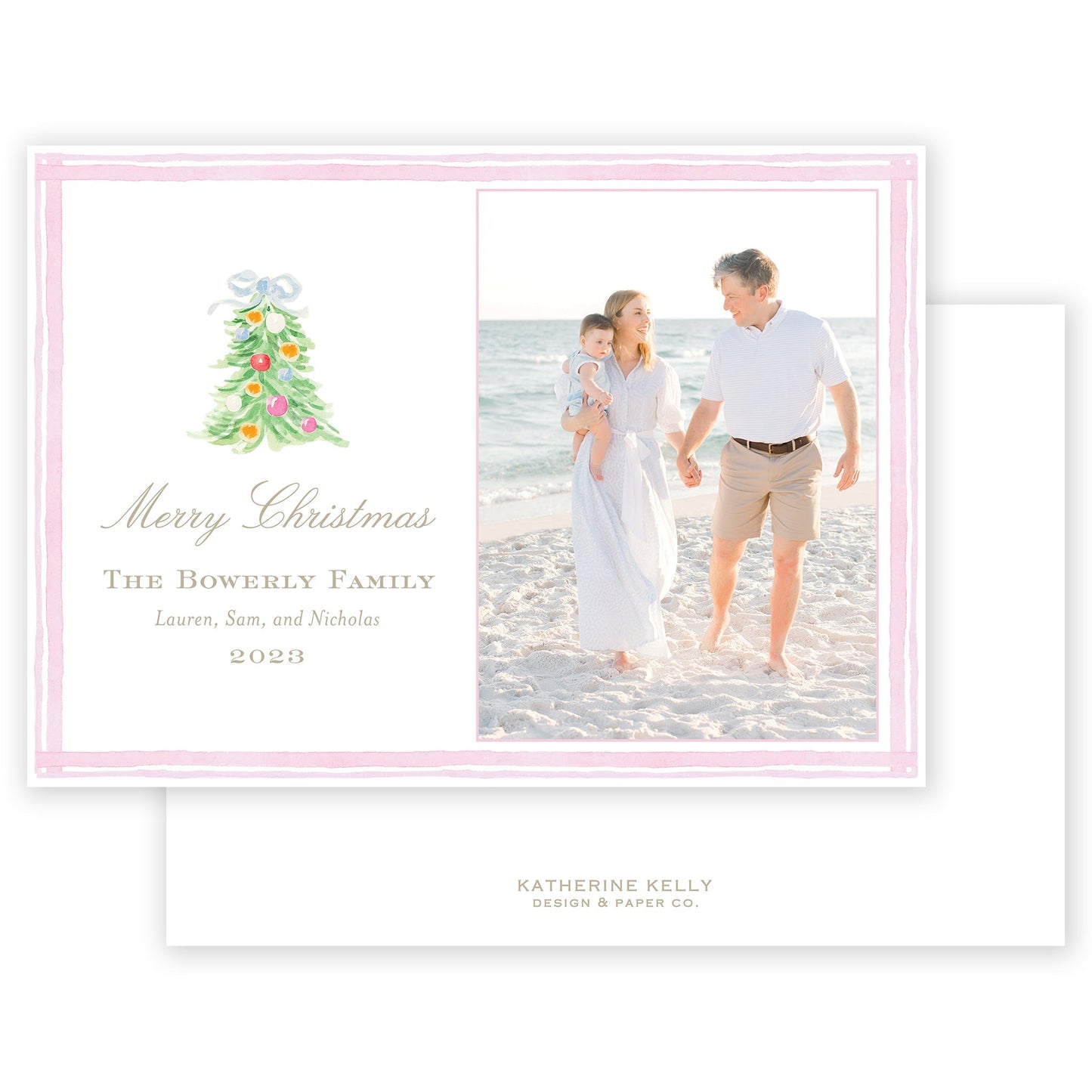 oh, christmas tree pink horizontal holiday card - themonogram manor 