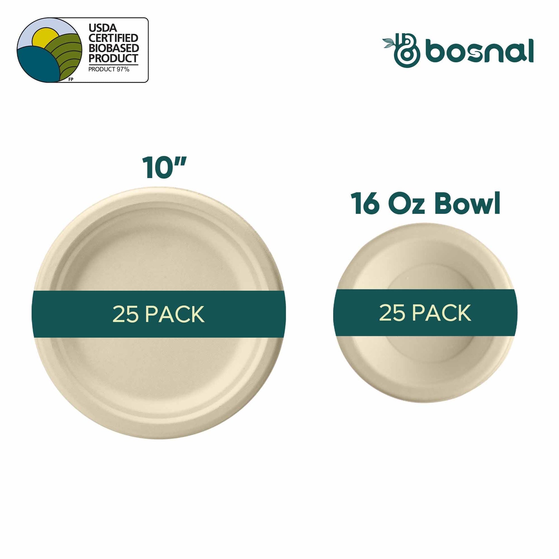 Sugarcane Bagasse Compostable 10 inch Round Plates with 16 Oz Bowls - themonogram manor 