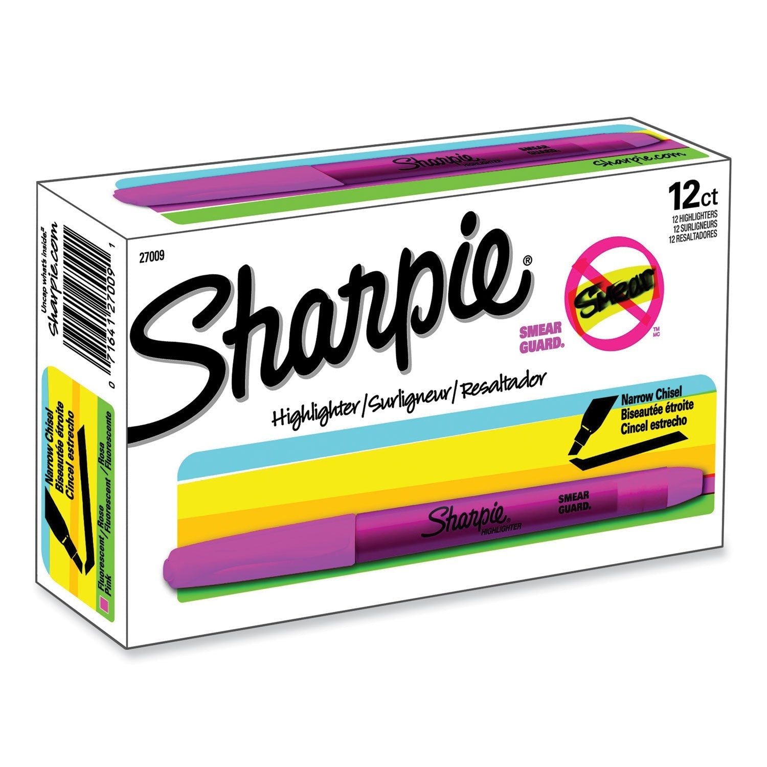 Sharpie Pocket Style Highlighters, Fluorescent Pink Ink, Chisel Tip, Pink Barrel, Dozen - themonogram manor 