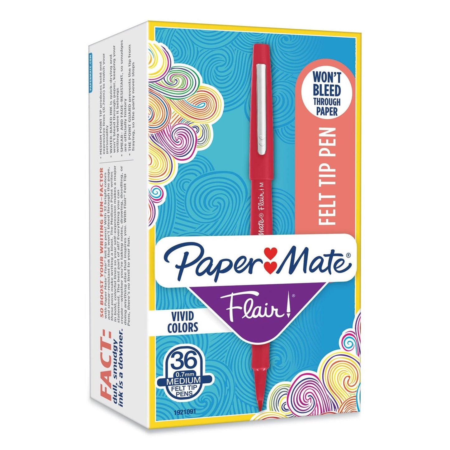 Paper Mate Point Guard Flair Felt Tip Porous Point Pen, Stick, Bold 1.4 mm, Red Ink, Red Barrel, 36/Box - themonogram manor 