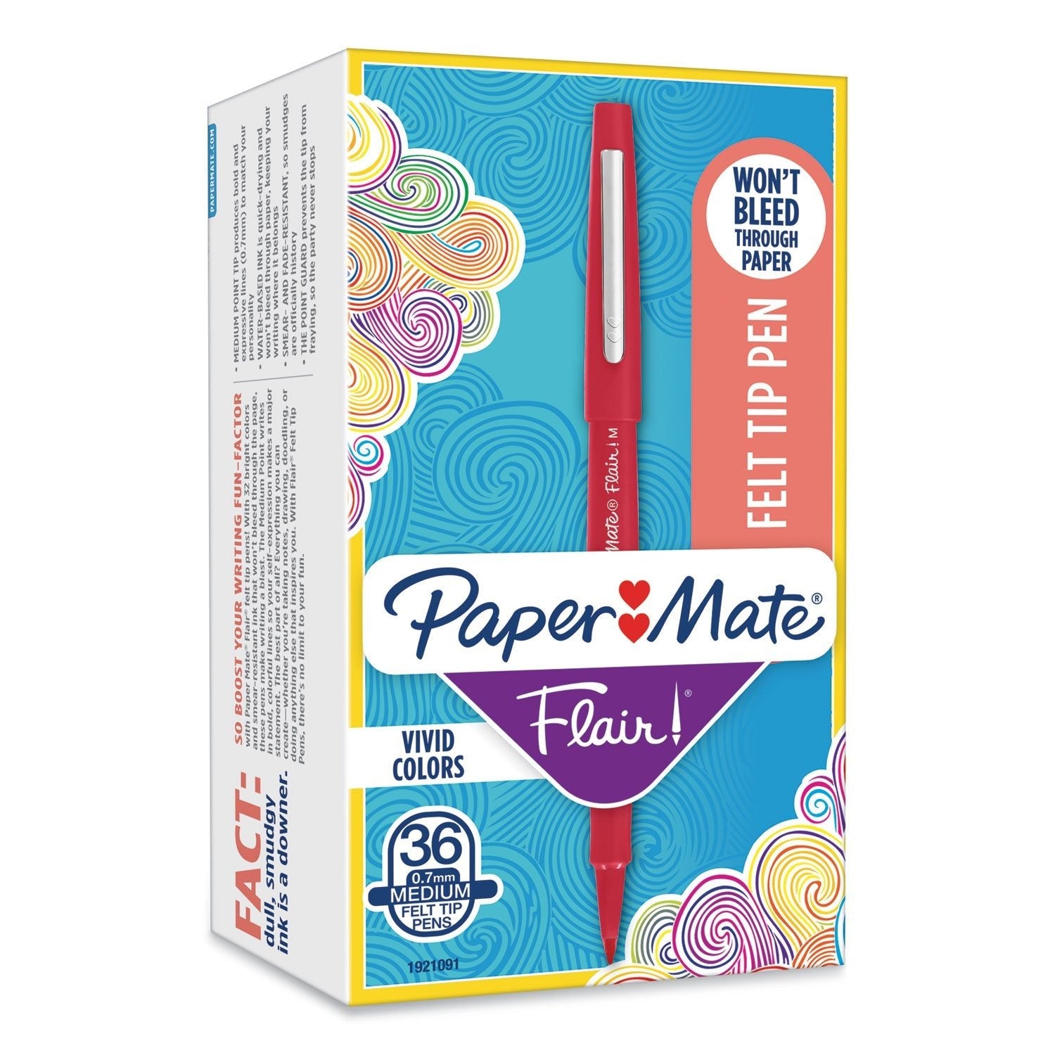 Paper Mate Point Guard Flair Felt Tip Porous Point Pen, Stick, Bold 1.4 mm, Red Ink, Red Barrel, 36/Box - themonogram manor 