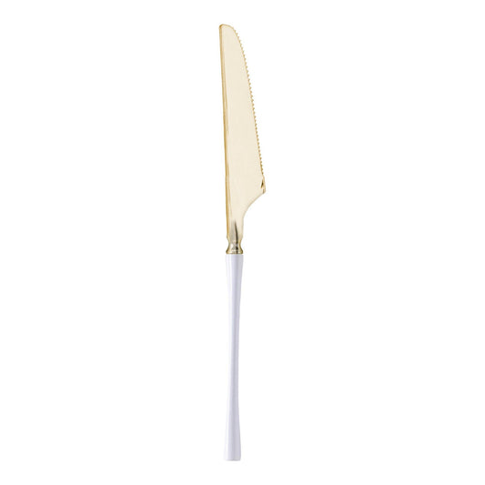 Gold with White Handle Plastic Dinner Knives - 20 pcs - themonogram manor 