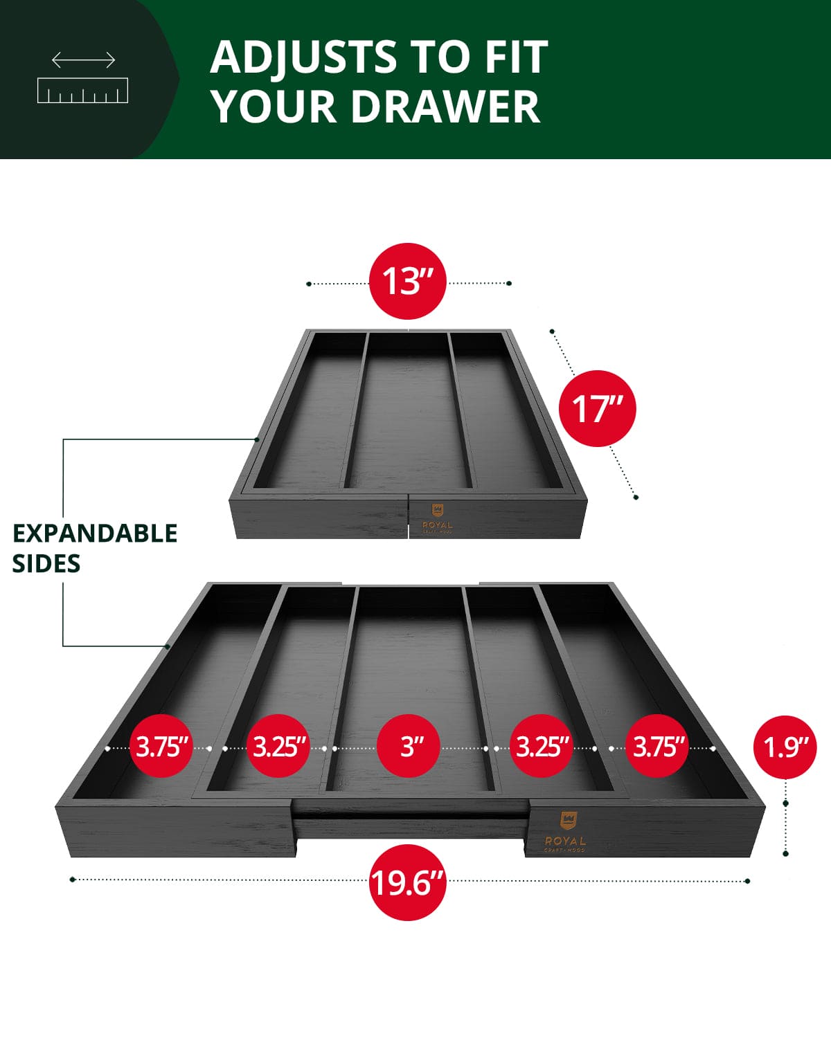 Utensil Drawer Organizer, Black (5 Slots) - themonogram manor 