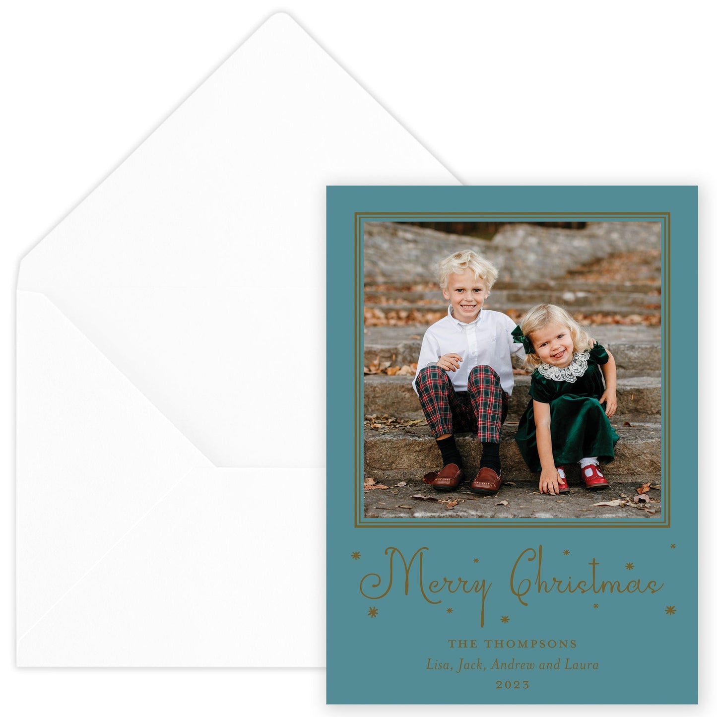 teal merry christmas drip holiday card - themonogram manor 