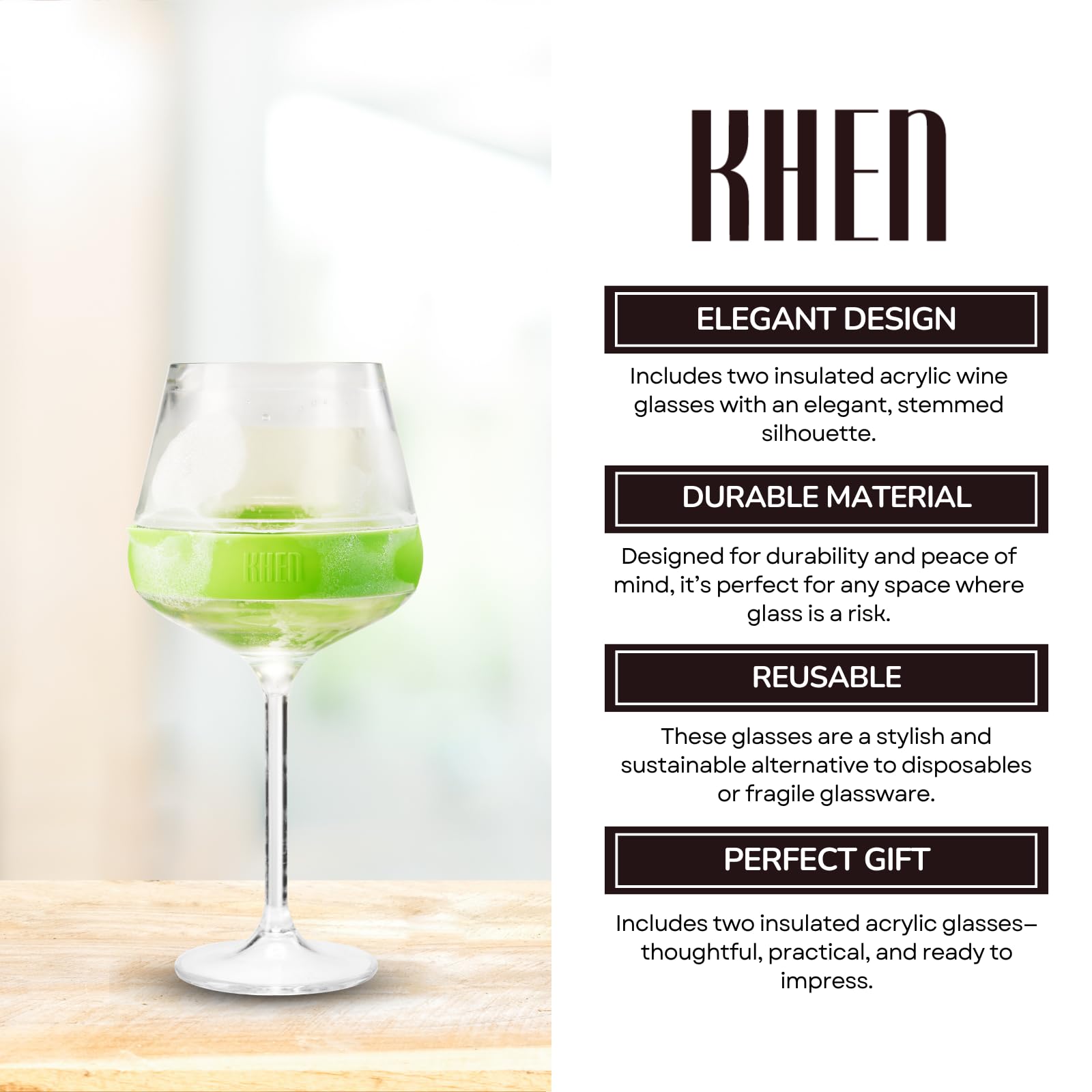 Stemmed Acrylic Cooling Wine  Glasses 14oz | Set of 2 | Green - themonogram manor 