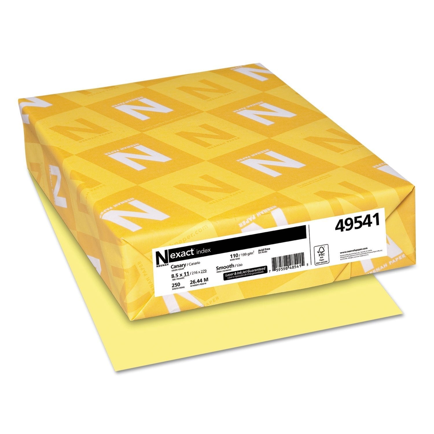 Neenah Paper Exact Index Card Stock, 110 lb Index Weight, 8.5 x 11, Canary, 250/Pack - themonogram manor 