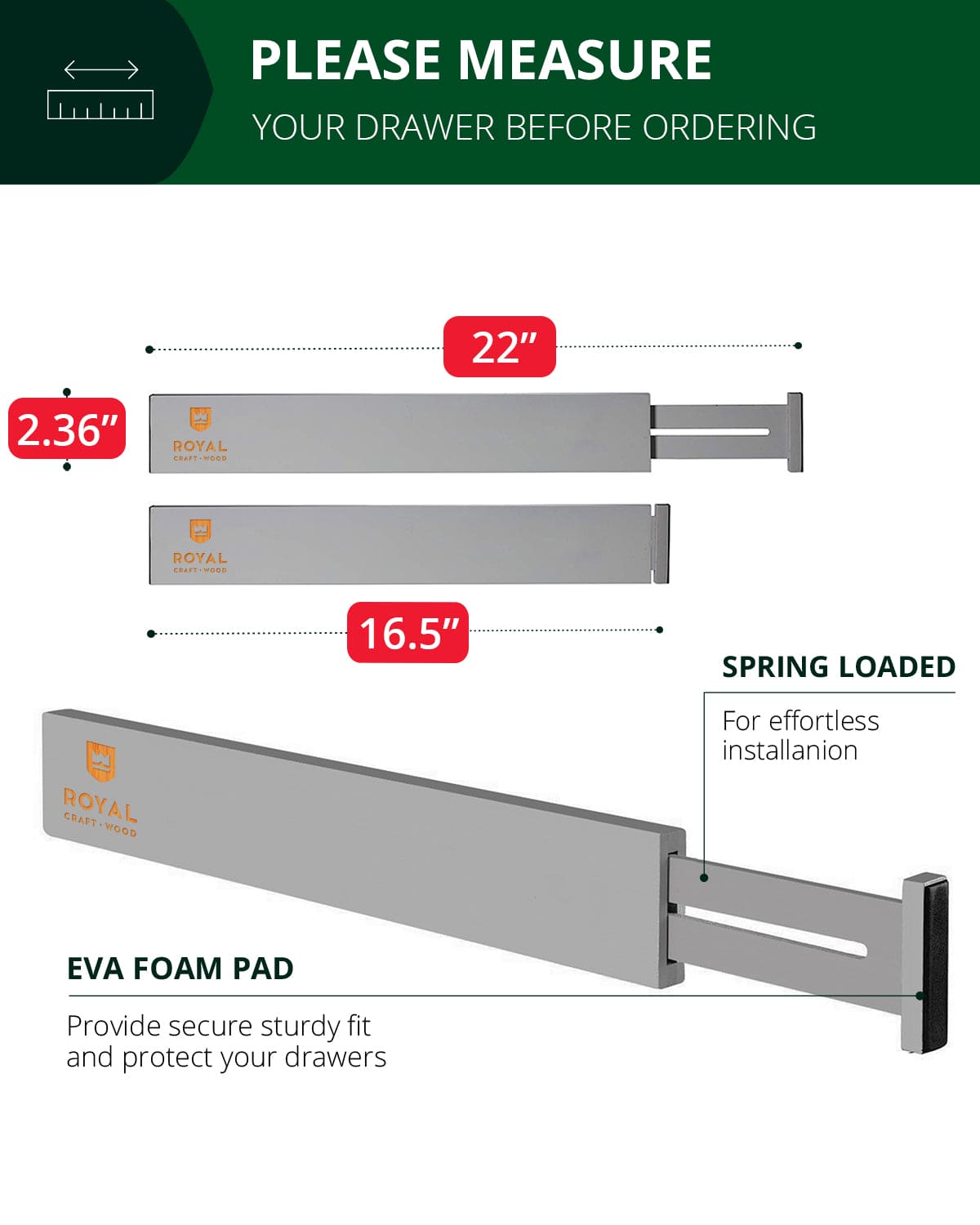 Drawer Dividers 22”, Gray - themonogram manor 