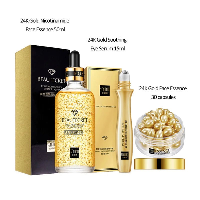Face Cream Kit 24K Gold Niacinamide Essence Remove Dark Eye Circles Eye Serum Firming Eye Cream Face Care Set Korean Cosmetics - themonogram manor 