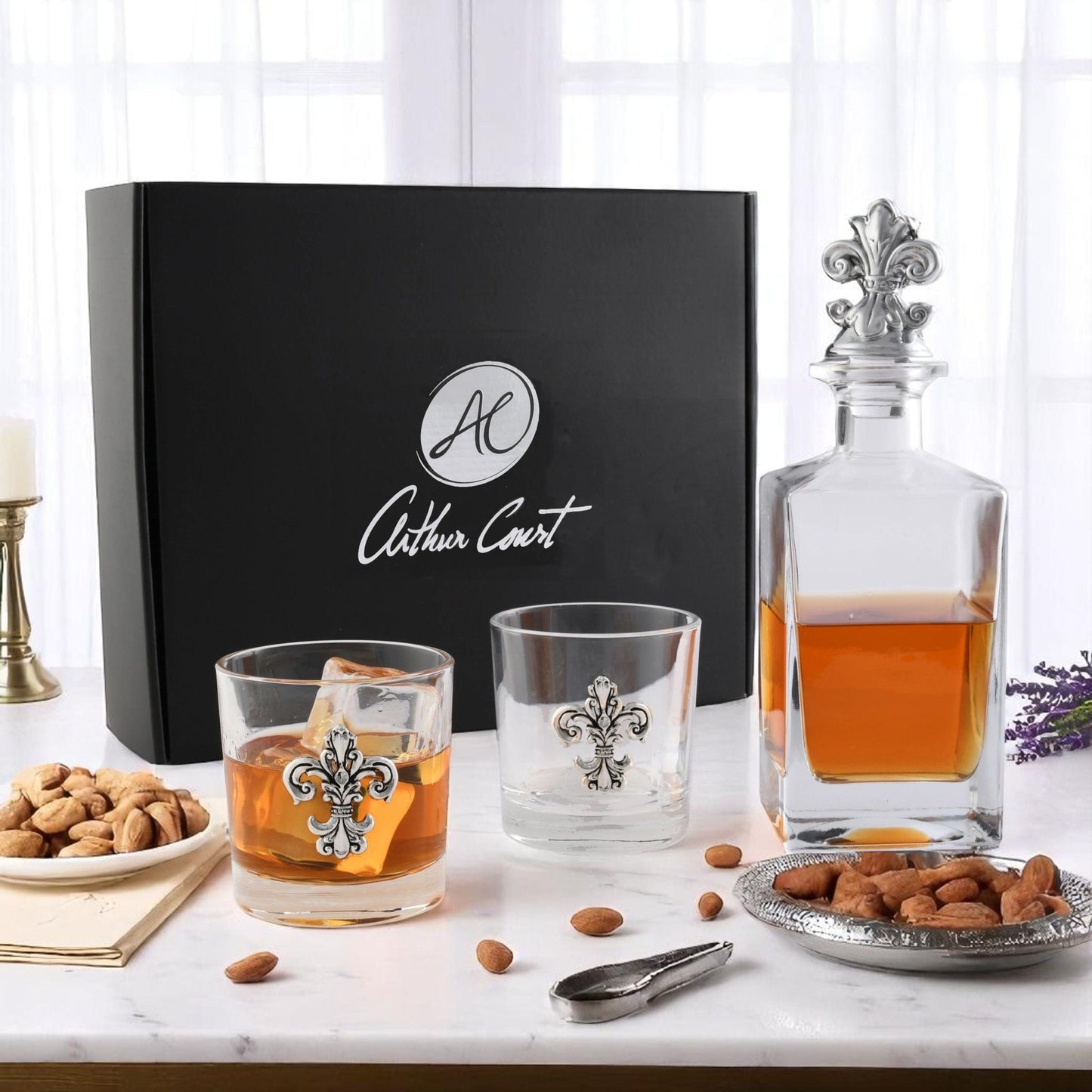 Fleur - de - lis Decanter Set with Glasses - themonogram manor 