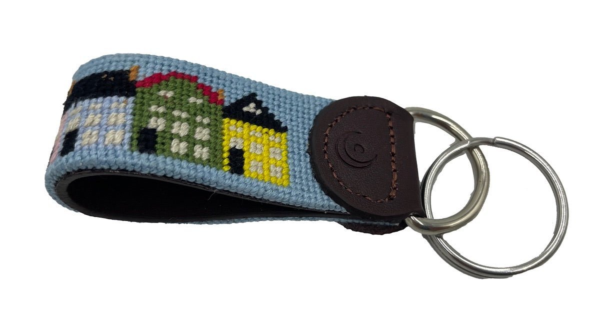 Key Fob - Charleston Rainbow Row Hand - stitched Needlepoint - themonogram manor 