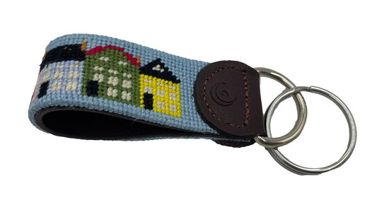 Key Fob - Charleston Rainbow Row Hand - stitched Needlepoint - themonogram manor 