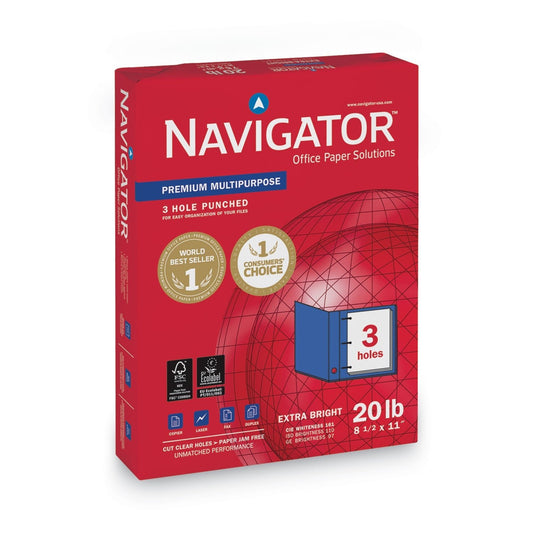 Navigator Premium Multipurpose Copy Paper, 97 Bright, 3 - Hole, 20 lb Bond Weight, 8.5 x 11, White, 500 Sheets/Ream, 10 Reams/Carton - themonogram manor 