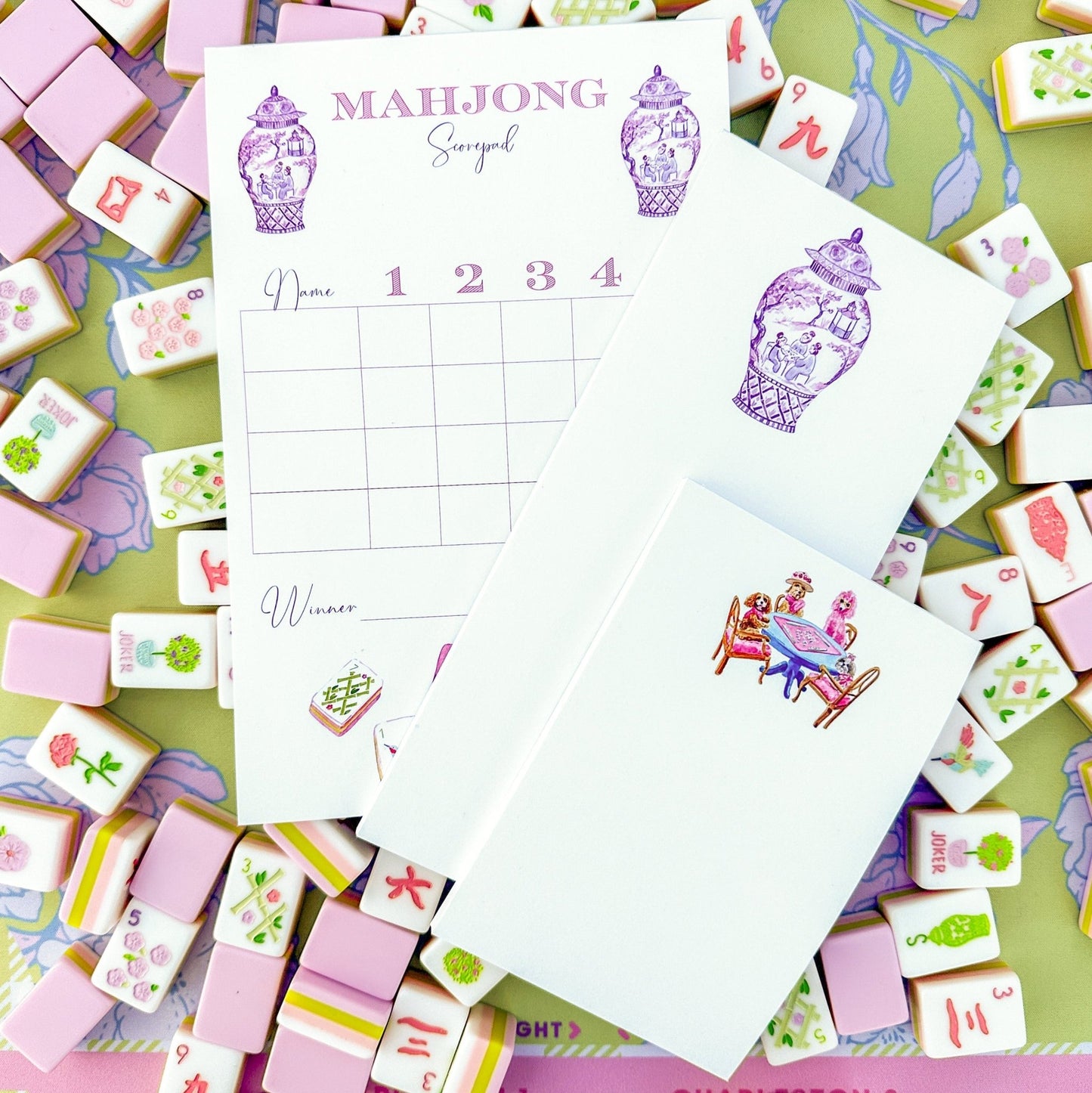 Dogs Playing Mahjong Notepad - themonogram manor 