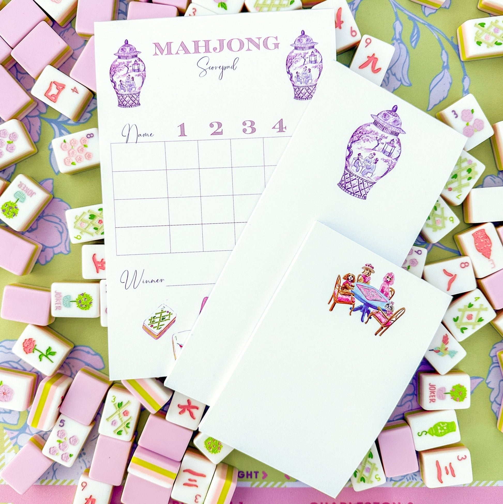 Dogs Playing Mahjong Notepad - themonogram manor 