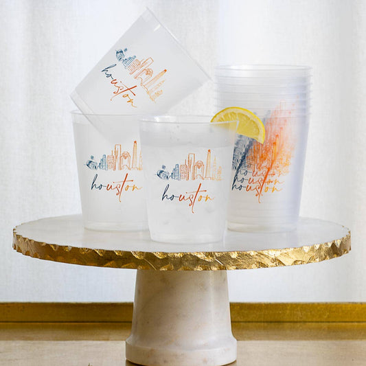 Houston Party Cups Frosted/Orange/Blue 16oz. - themonogram manor 
